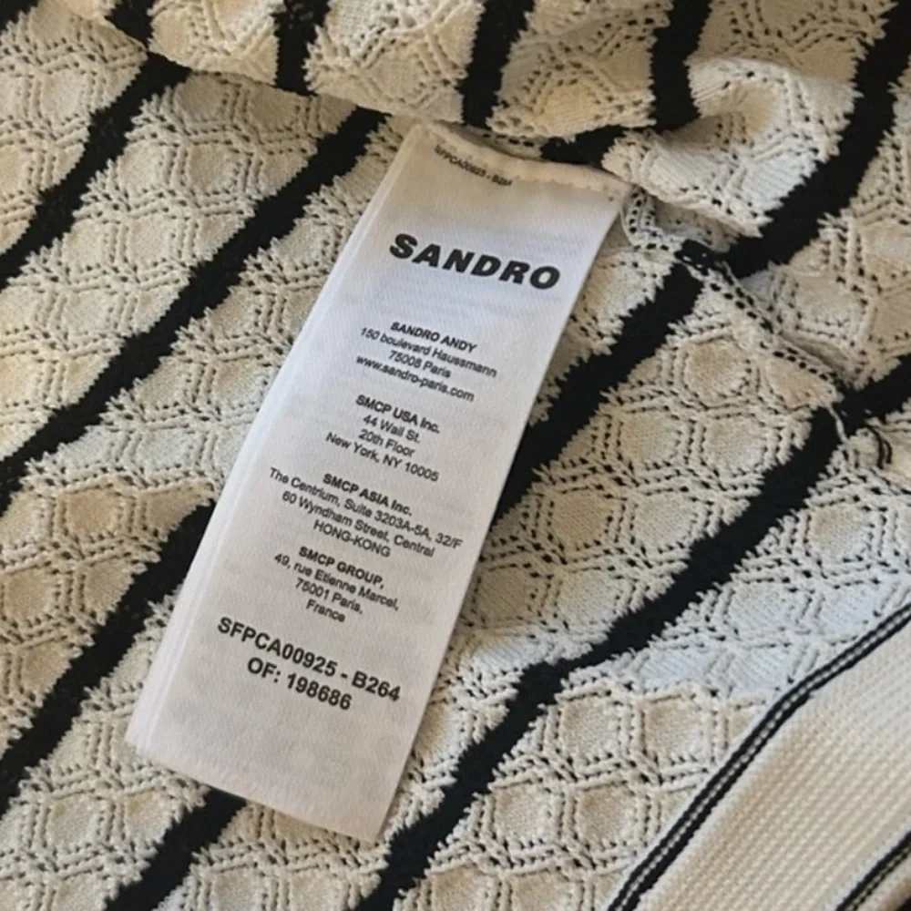 SANDRO Cropped White and Black Striped Cardigan Gold Hardware Buttons Sz 2 = Med